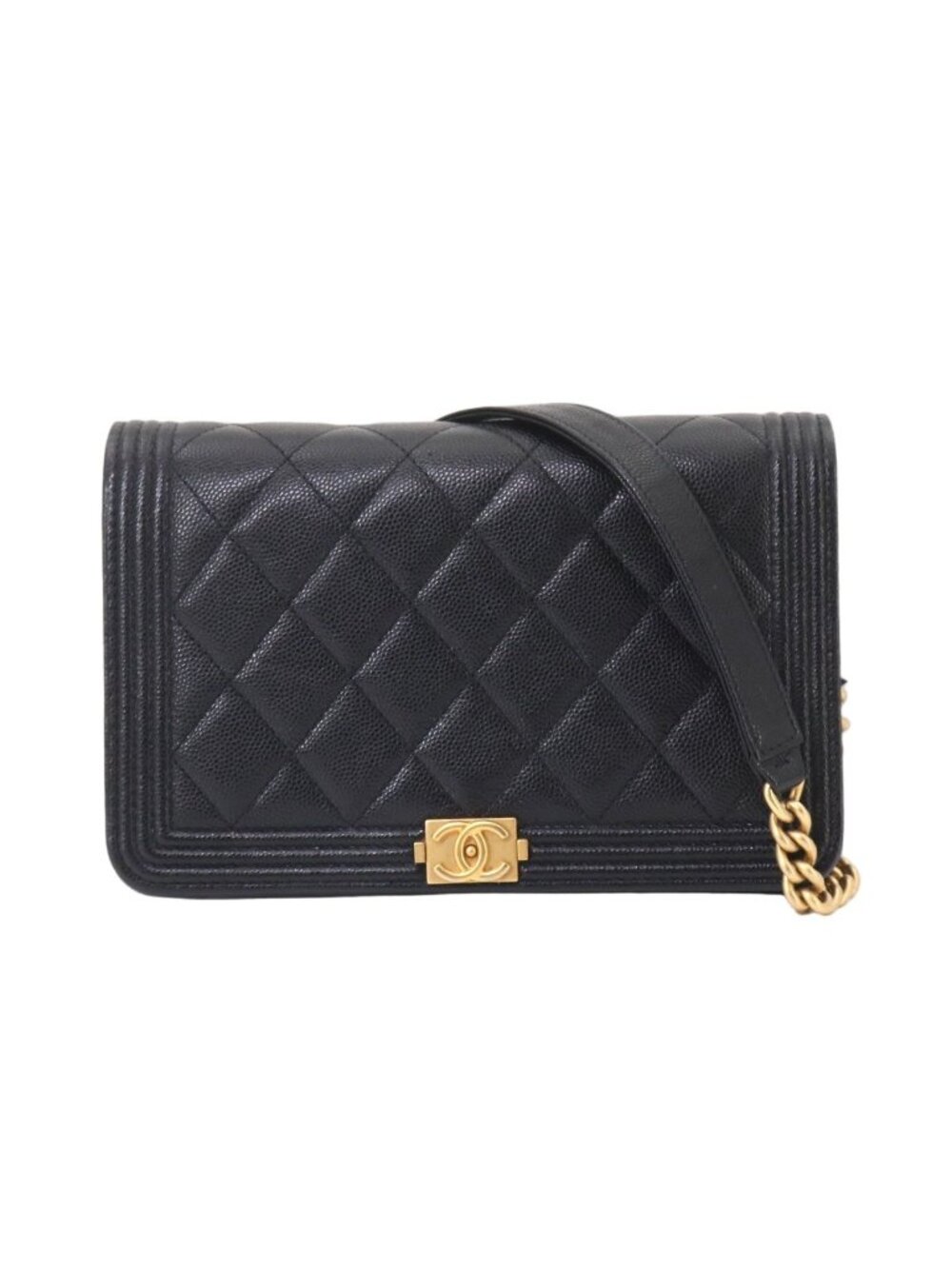 Chanel Boy Chain Wallet Caviar Leather Black Shoulder Bag